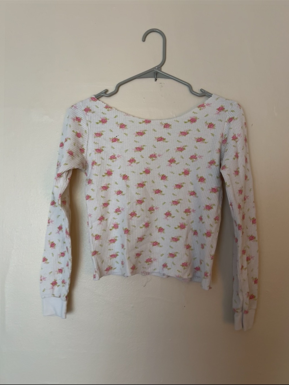 White Floral Waffle Knit Long Sleeve Top
